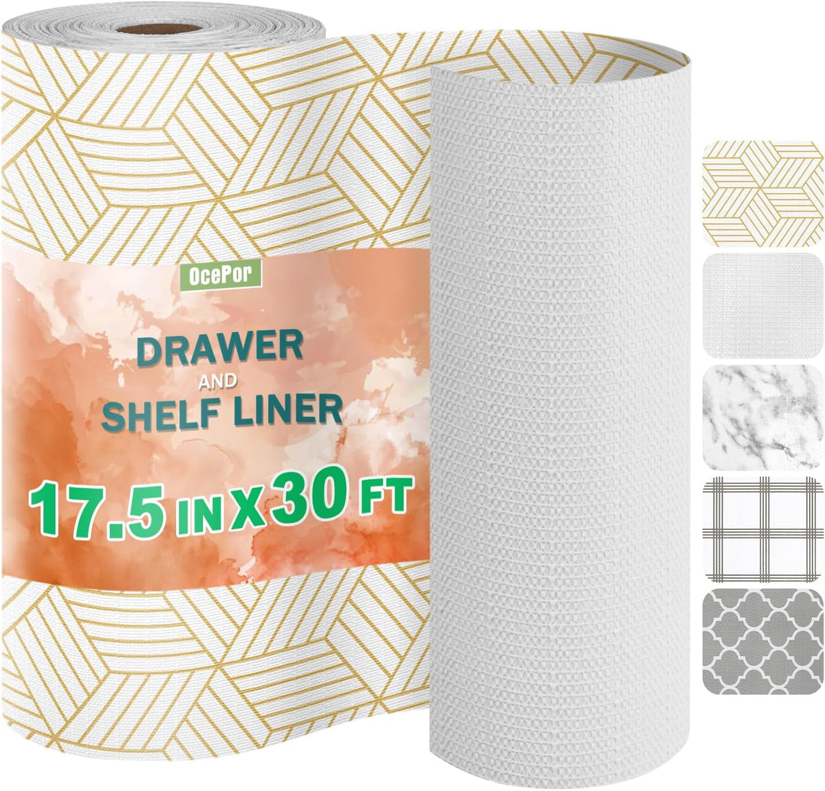 OcePor Non-Adhesive Drawer and Shelf Liner 17.5IN x 30FT，Non-Slip Kitchen Cabinet Liner