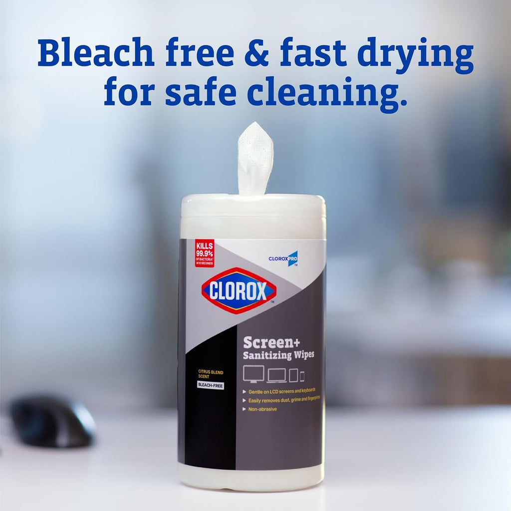 CloroxPro Clorox Screen+ Sanitizing Wipes, Bleach Free Cleaning Wipes, Citrus Blend Scent, 75