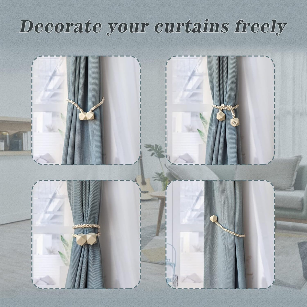 Hion Magnetic Curtain Tiebacks Beige 2pcs, Curtain Tiebacks Buckles Holdbacks Holders Hooks Clip