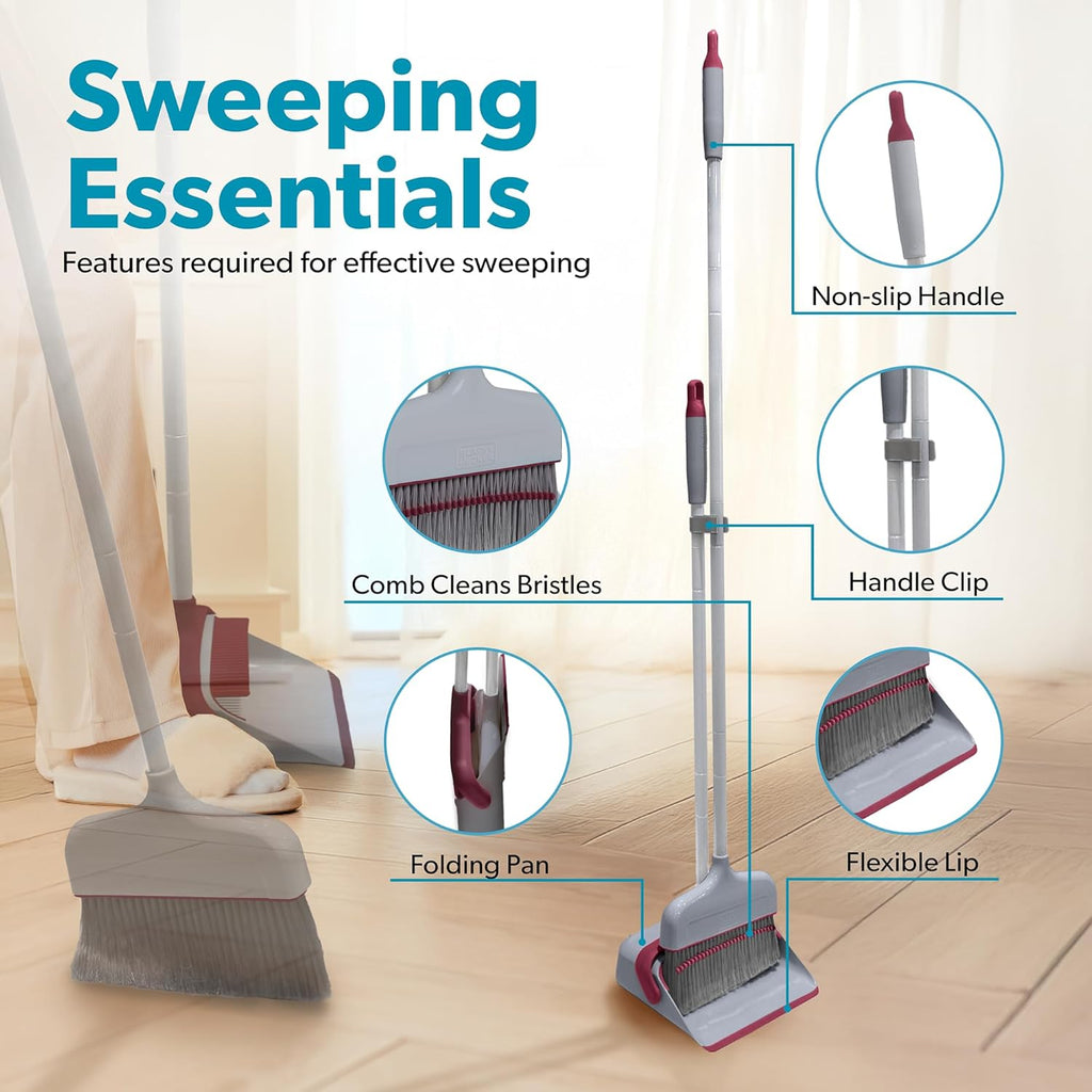 BLACK+DECKER Butler Broom & Dustpan Set - Stand-Up Design - Lightweight, Space-Saving Combo for
