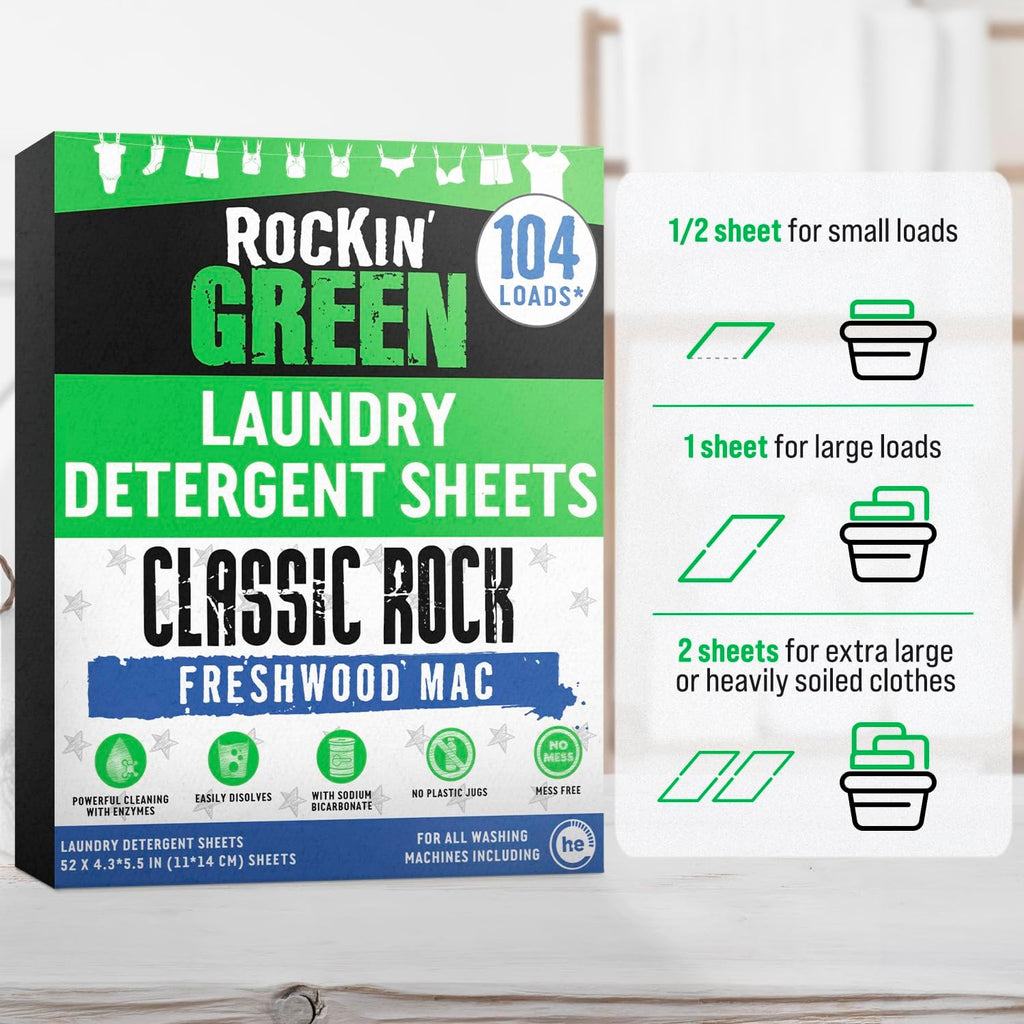 Rockin' Green Travel Laundry Detergent Sheets - Mess-Free Laundry Sheets Detergent Powerful