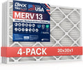 BNX TruFilter 20x30x1 Air Filter MERV 13 (4-Pack) - MADE IN USA - Electrostatic Pleated Air