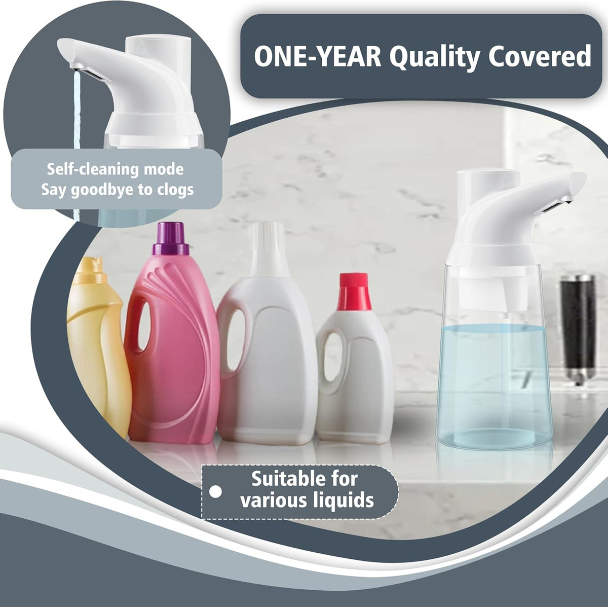 Automatic Soap Dispenser Touchless, 23.7 oz/ 700 ml, Low Battery Liquid Soap Bottle with Motion