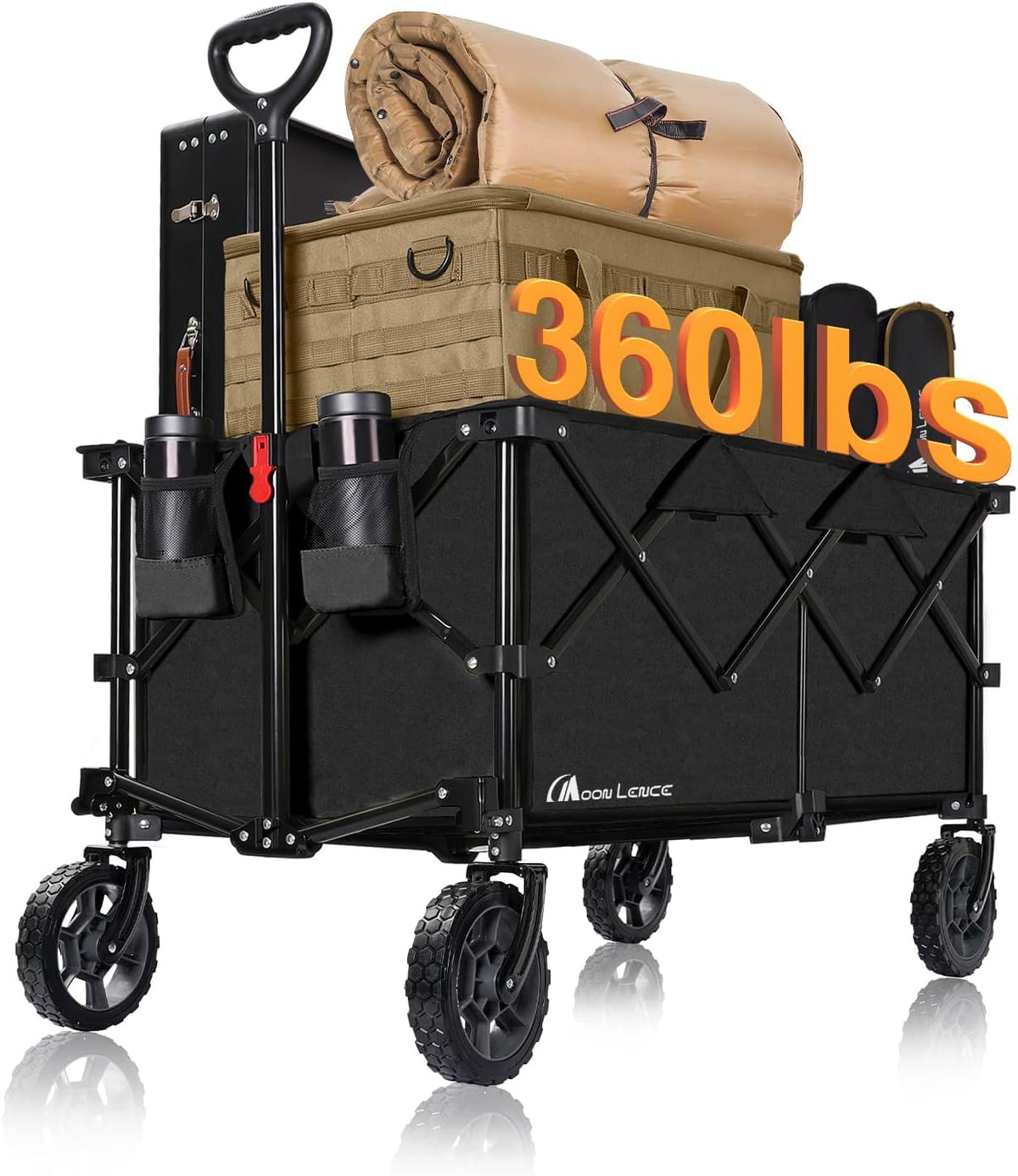 Moon Lence Large Collapsible Folding Wagon Cart Heavy Duty Folding Garden Portable Handy Cart with