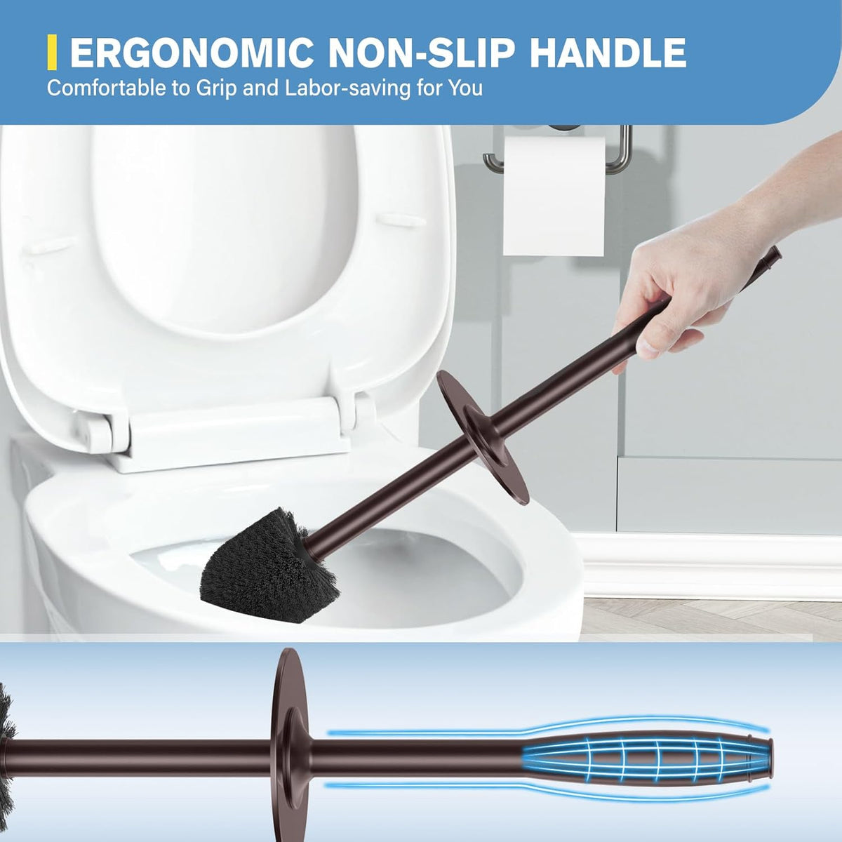 UPTRONIC Toilet Brush, Aluminum Alloy Toilet Brush and Holder Set with Extra Long Handle Durable
