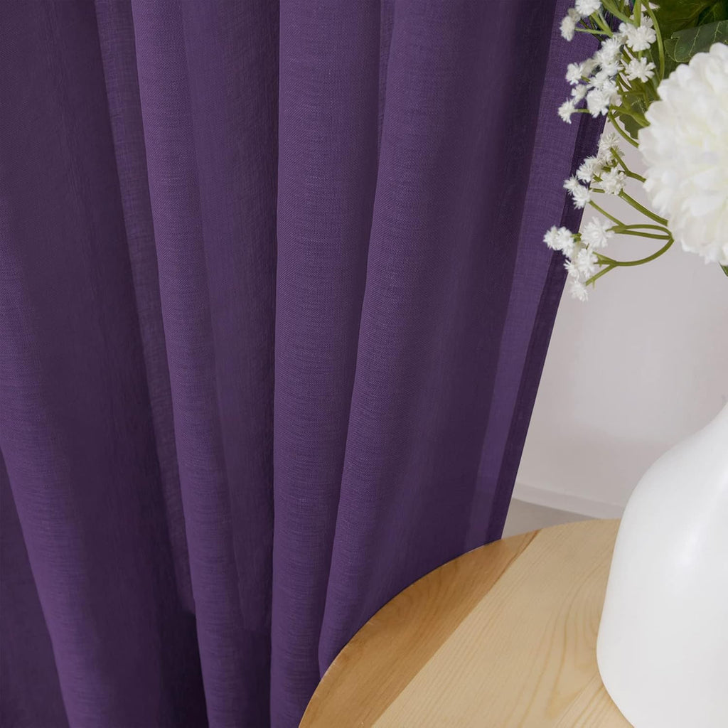 Tollpiz Sheer Curtains Bedroom Linen Textured Curtain Sheers Light Filtering Voile Rod Pocket