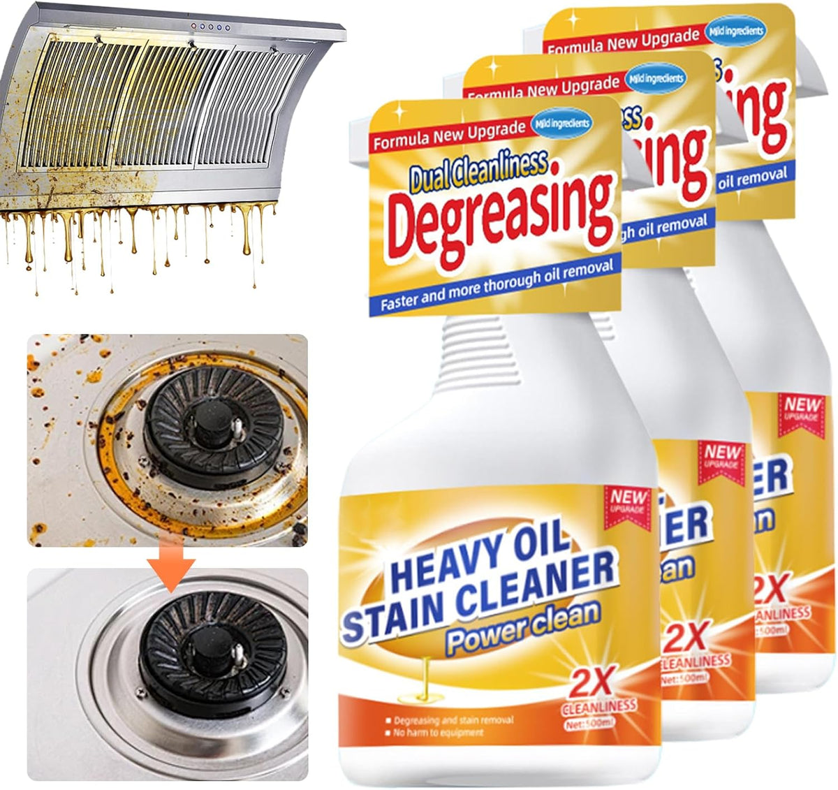 Kitchen Heavy Oil Cleaner, 2025 Newly Upgraded Heavy Duty Oil Stain Remover, 500 ML Multipurpose