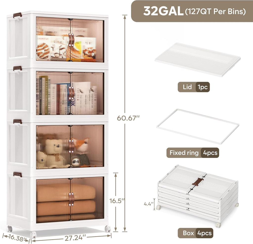 Jalove 120Gal Large Storage Bins with lids, 480QT Plastic Stackable Storage Containers with Wheels