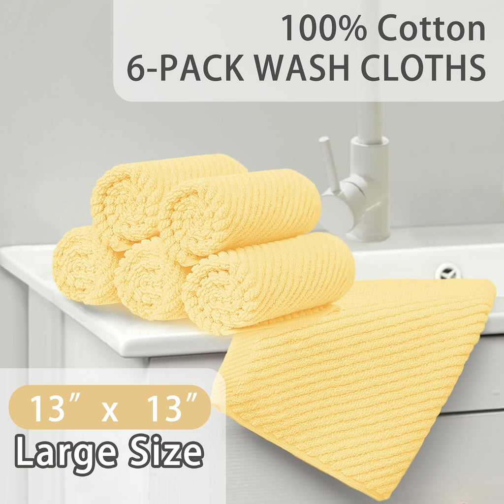 VOOVA & MOVAS Washcloths 6 Pack, 13"x13" - 100% Cotton | Lightweight | Thick | Quick Dry | Soft |