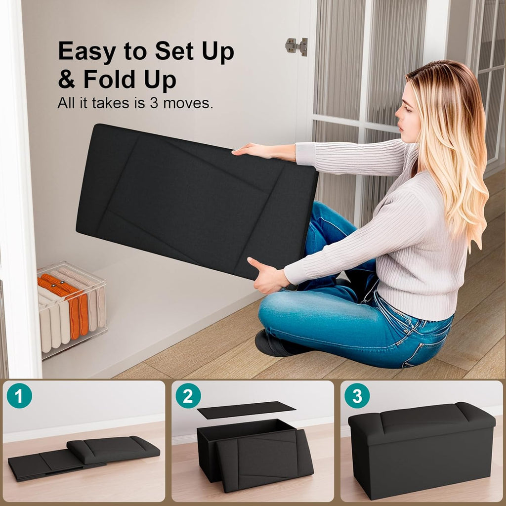 Folding Storage Ottoman Bench, 30 Inches Storage Chest, End of Bed Bench,Folding Ottoman for