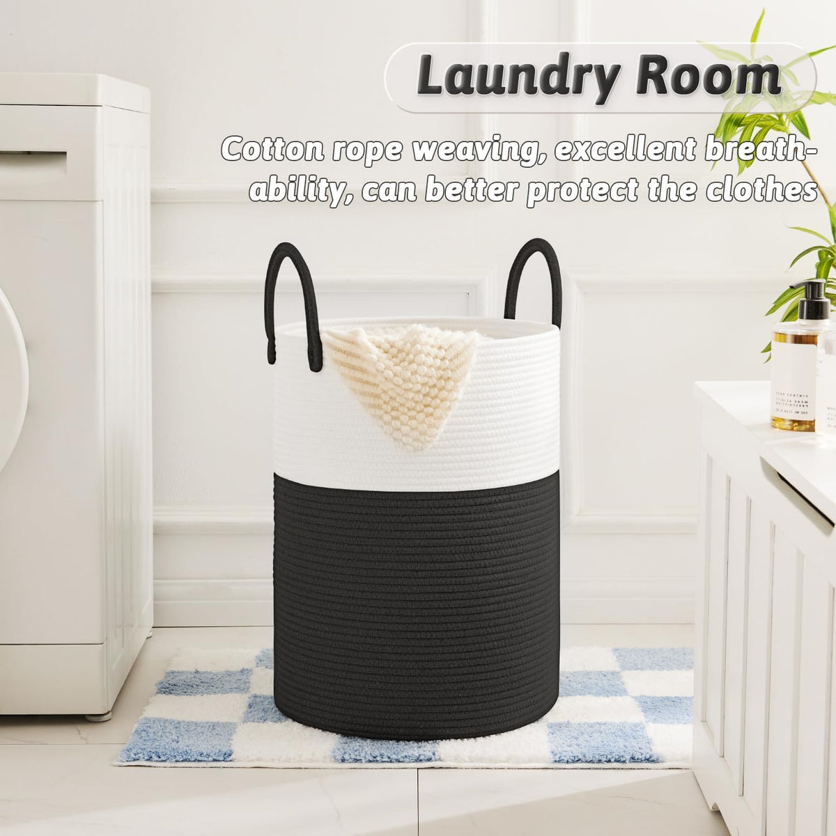 Laundry Basket,Woven Cotton Rope Laundry Hamper,100L for Decorative Storage of Dirty Clothes,Toys