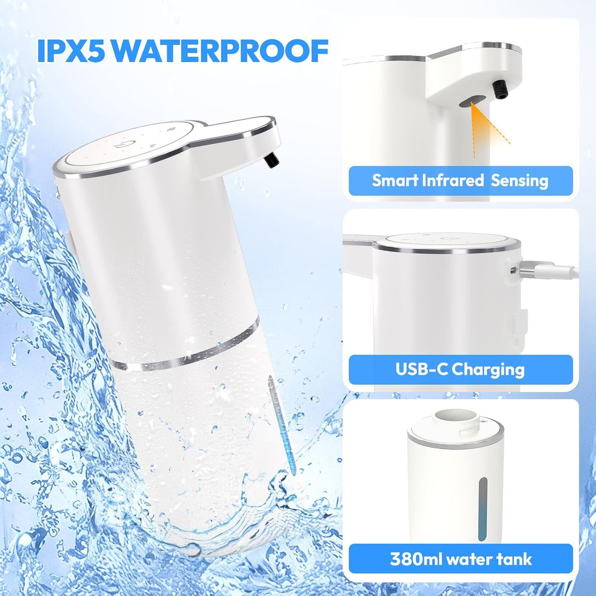 2 Pack Automatic Foaming Soap Dispenser,Touchless Foam Soap Dispenser,12.8oz Rechargeabled Wall