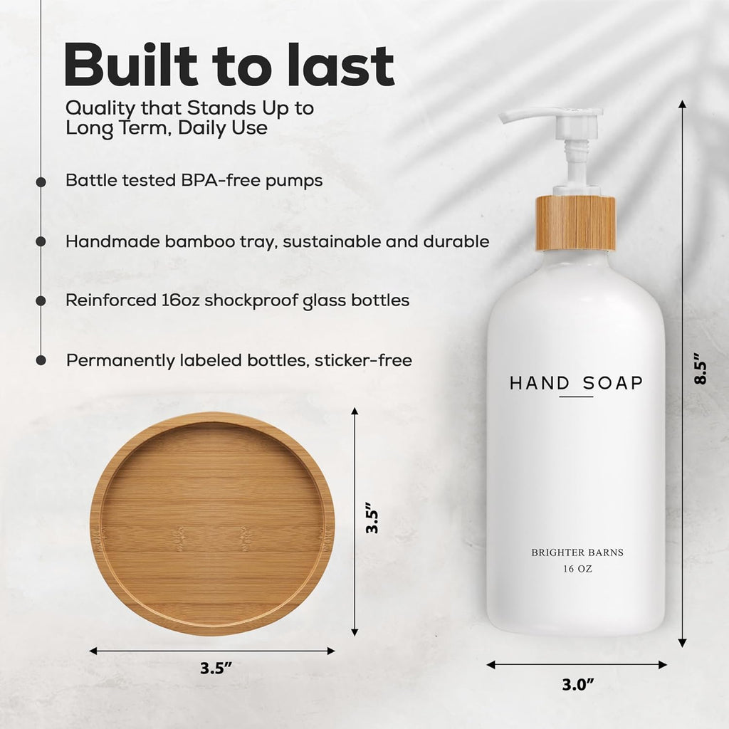 White Glass Hand Soap Dispenser Bathroom Set by Brighter Barns - Liquid Hand Soap Dispenser for