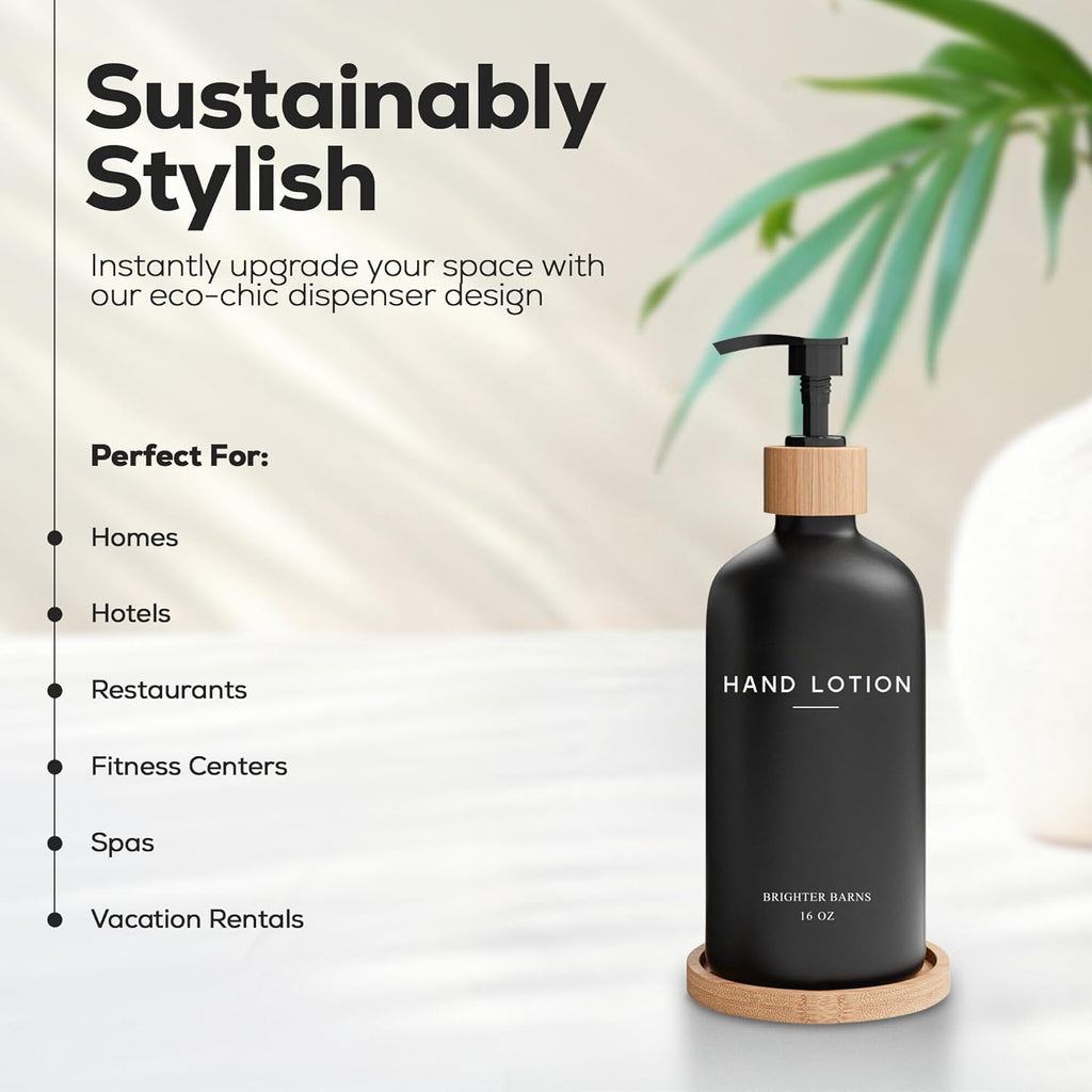 Black Glass Lotion Dispenser with Pump by Brighter Barns - Hand Lotion Dispenser Bathroom Set with