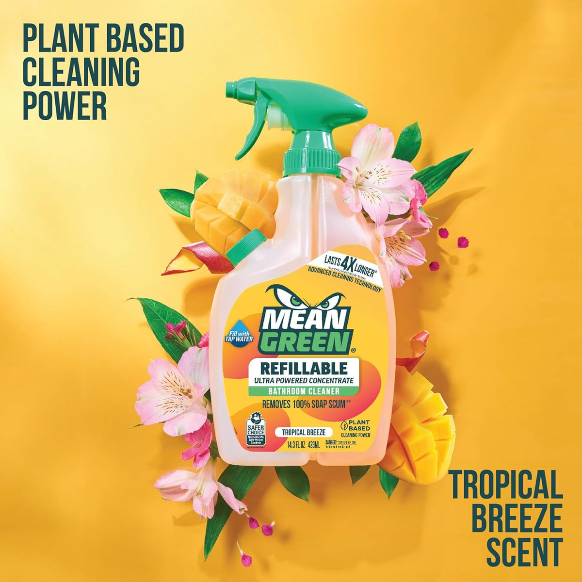 Mean Green Refillable Ultra Powered CONCENTRATE Bathroom Cleaner, Tropical Breeze, 14.3 Ounce 2-Pack