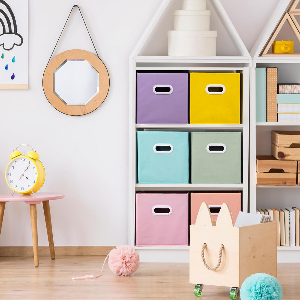 Stero Fabric Storage Cubes Bins, 11 inch Fun Colored Foldable Storage Baskets with Dual Plastic