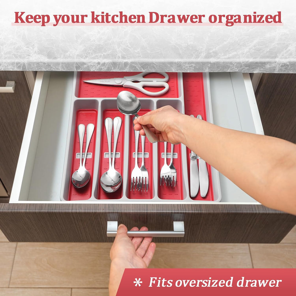 Silverware Organizer with Cutlery Icons，Silverware Tray for Kitchen Drawer，Plastic Flatware