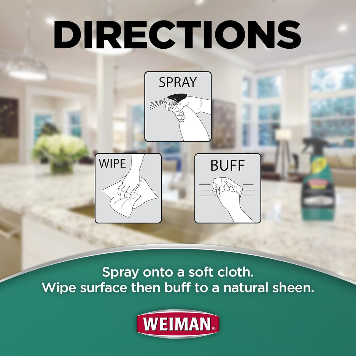 Weiman Disinfectant Granite Daily Clean & Shine (2 Pack with Polishing Cloth) Safely Clean