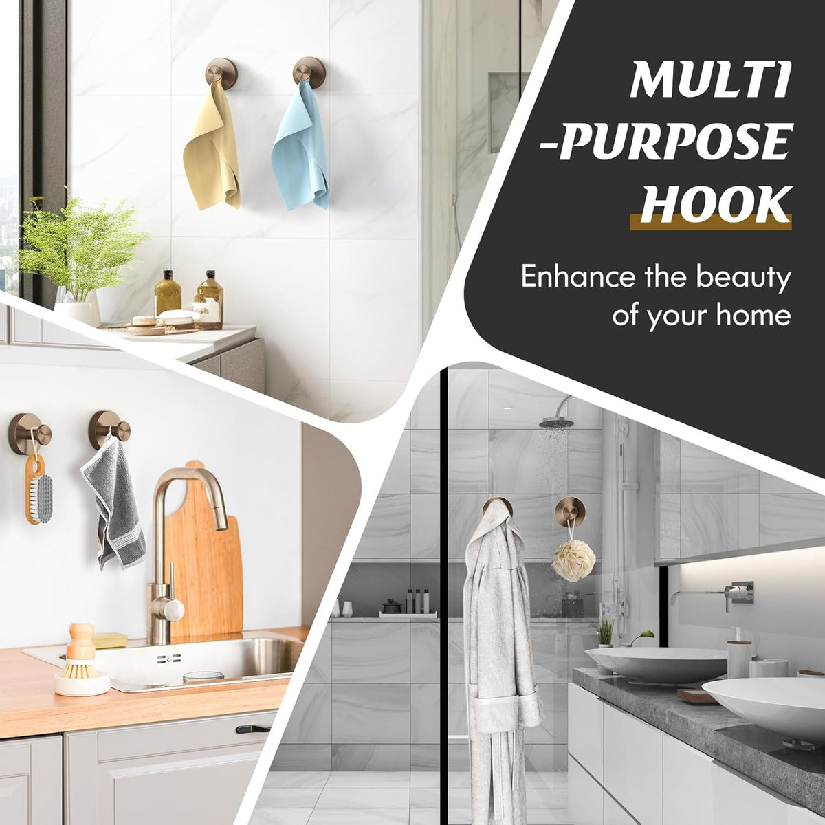 Suction Cup Hooks for Shower,4Pcs Shower Towel Suction Hooks,No Drill Towel Hooks for Bathroom