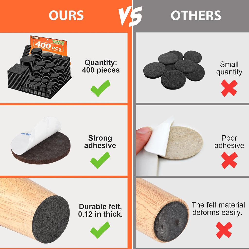 Felt Furniture Pads 400 Pieces, Furniture Pads for Hardwood Floors, Floor Protectors for Furniture