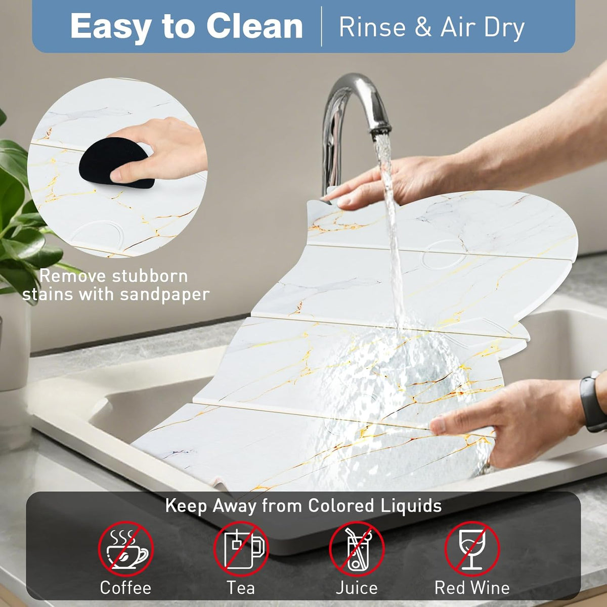 Large Stone Dish Drying Mat for Kitchen Counter,24"(L)×16"(W) Quick Dry Absorbent Diatomaceous