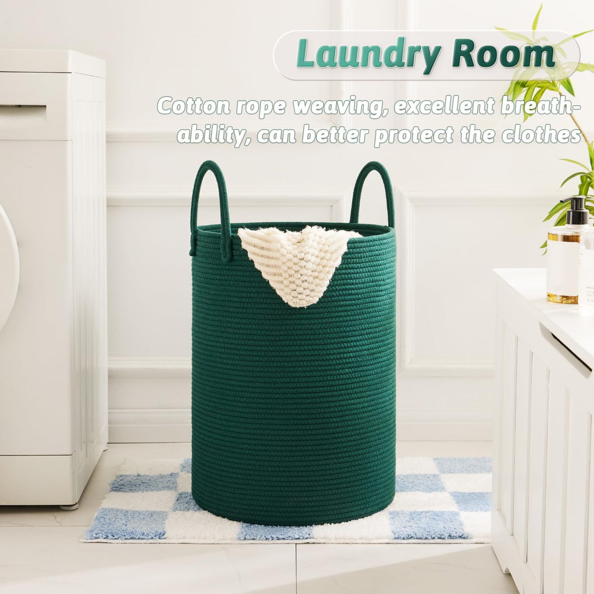 Laundry Basket,Woven Cotton Rope Laundry Hamper,40L for Decorative Storage of Dirty Clothes,Toys