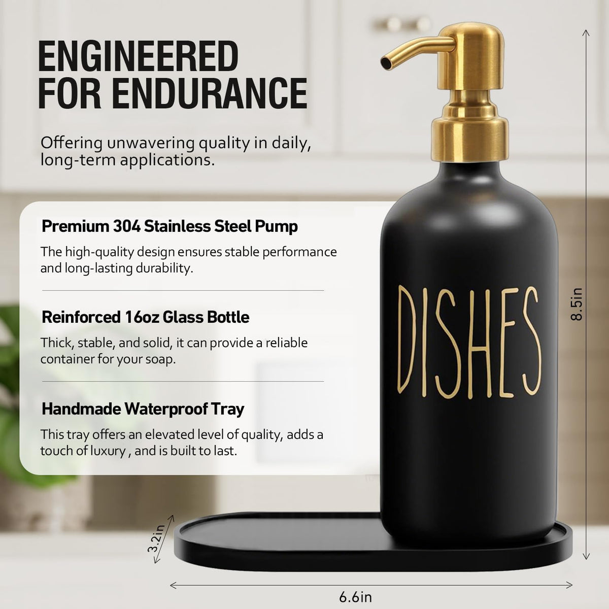 MOMEEMO Kitchen Soap Dispenser Set, Contains Hand and Dish Soap Dispenser, Suitable for Black and
