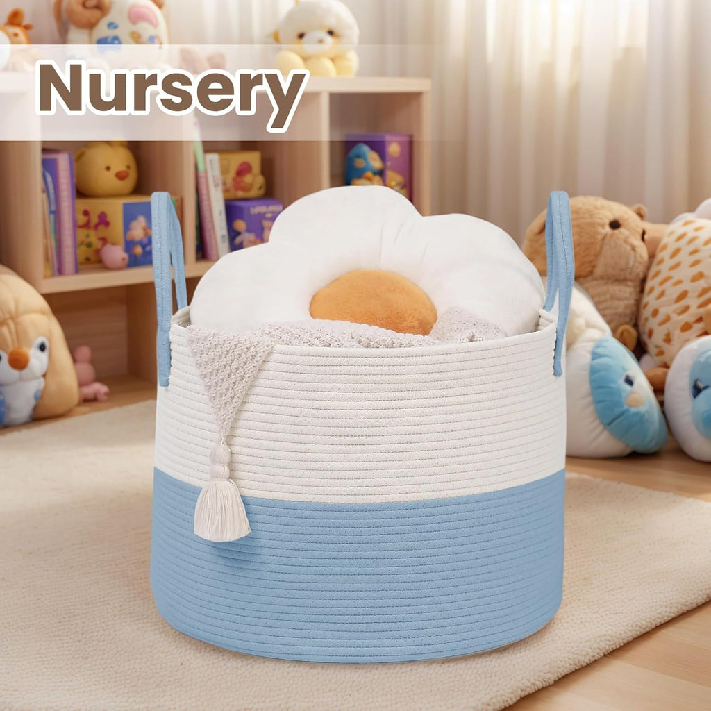 Woven Blanket Basket,115L Large Rope Storage Bin with Handles, Organizer for Blankets Toys Book and