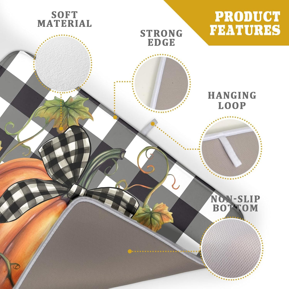 Autumn Pumpkin Drying Mats for Kitchen Counter 16×18 Inch Maple Leaves Dish Drying Rack Washable