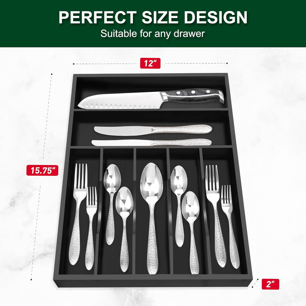 Bellsal Black Utensil Organizer 12.5 Inch Silverware Tray for Drawer Utensil Holder Cutlery