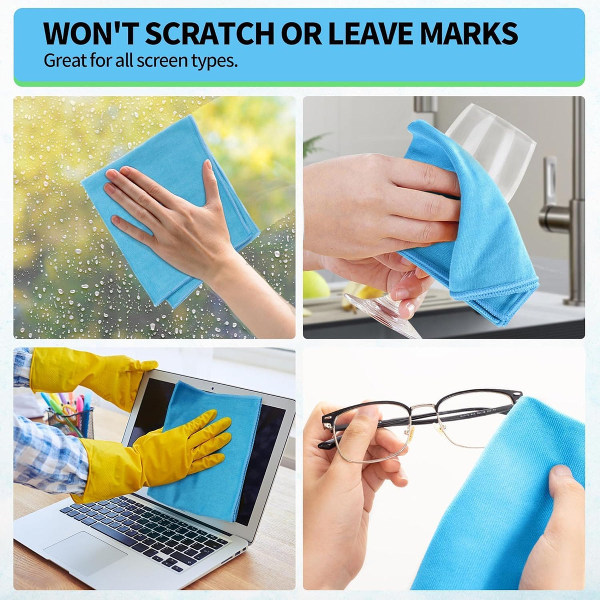 HOMERHYME Microfiber Glass Cleaning Cloth, 6 Pack Window Glass Cleaning Rags, Reusable Lint-Free