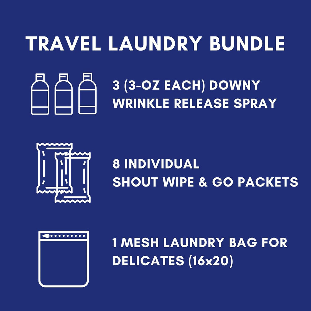 Downy Wrinkle Releaser Spray Travel Size 3 oz (Pack of 3), 8 Shout Wipes Individually Wrapped with