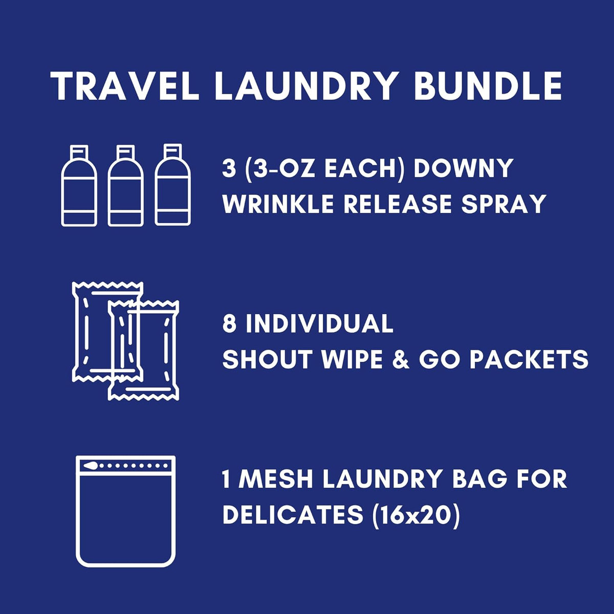 Downy Wrinkle Releaser Spray Travel Size 3 oz (Pack of 3), 8 Shout Wipes Individually Wrapped with