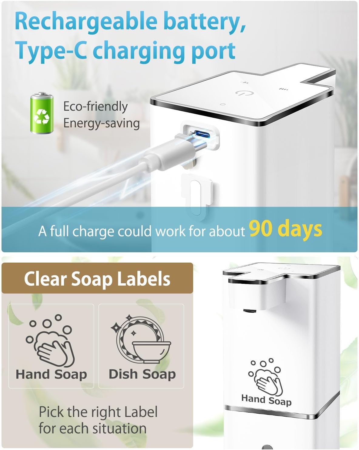 Automatic Foaming Soap Dispenser Touchless 380ml/12.8oz Rechargeable Hand Soap Dispenser Wall