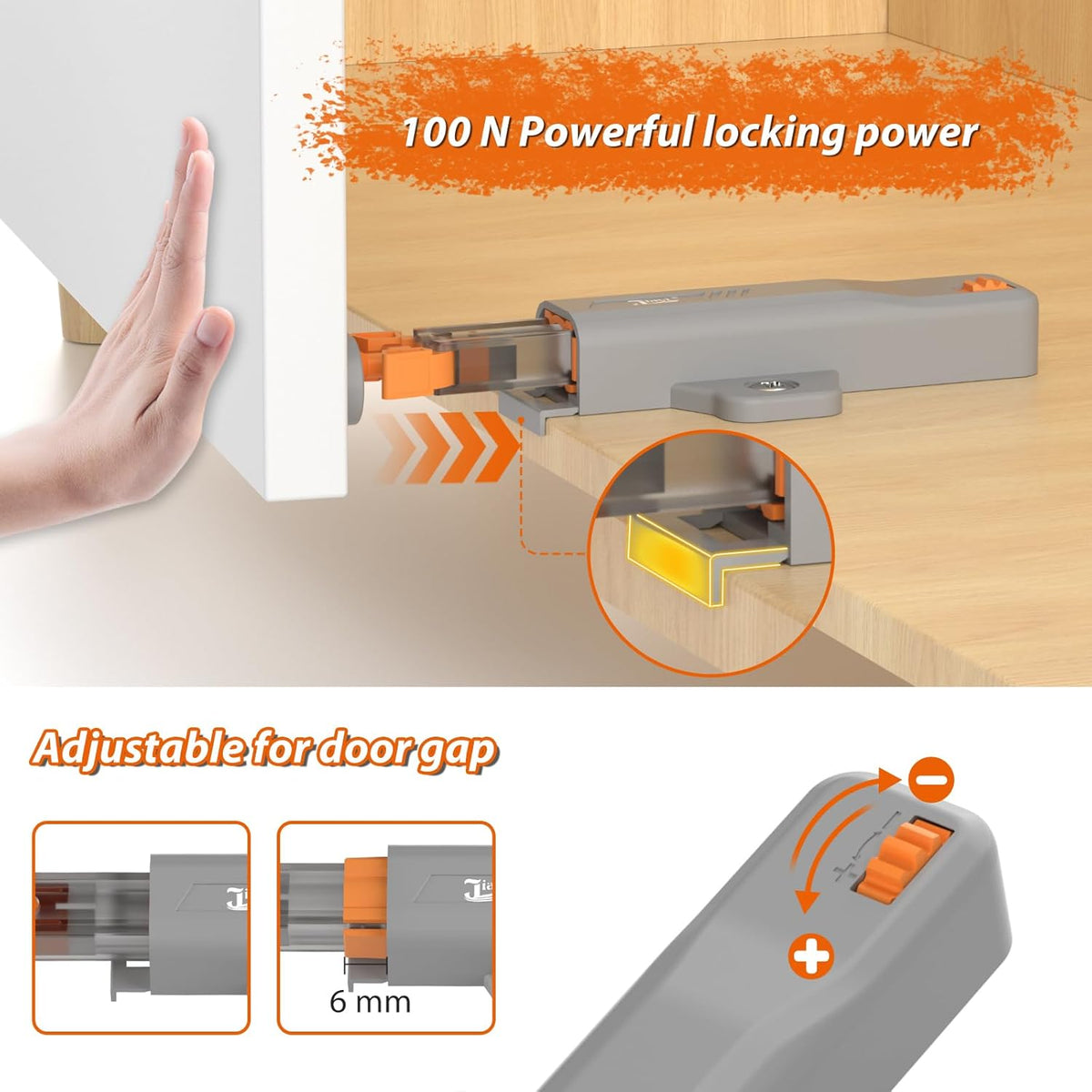Jiayi Strong Heavy Duty Push Latch, Non-Magnetic RV Hidden Door Cabinet Latches, 2 Pack Push