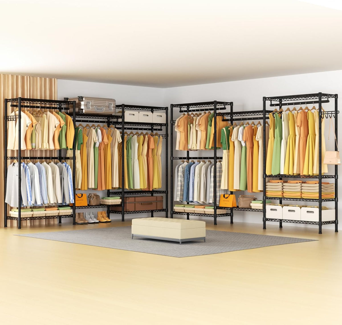 Heavy Duty Garment Rack Large Clothes Rack,Freestanding Closet Portable Clothing Rack with 8