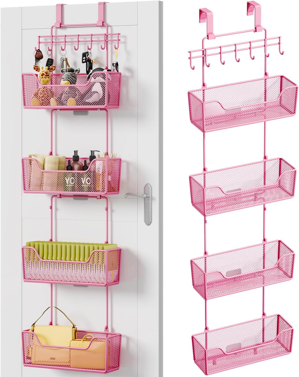 HapiRm Over Door Organizer Storage - Hanging Door Organizer with 4 Metal Large Capacity Baskets and
