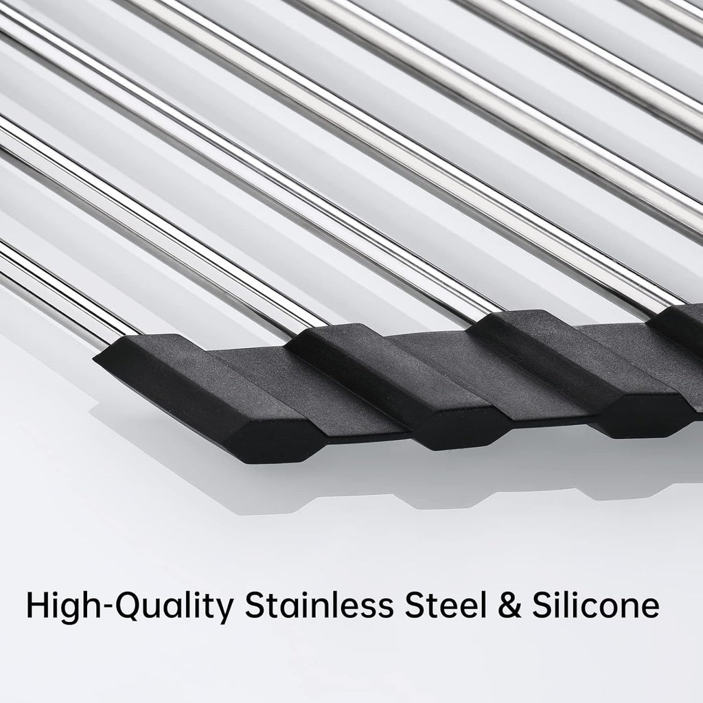 Tomorotec Foldable Stainless Steel Triangle Roll-Up Dish Drying Rack for Small Sink Corners