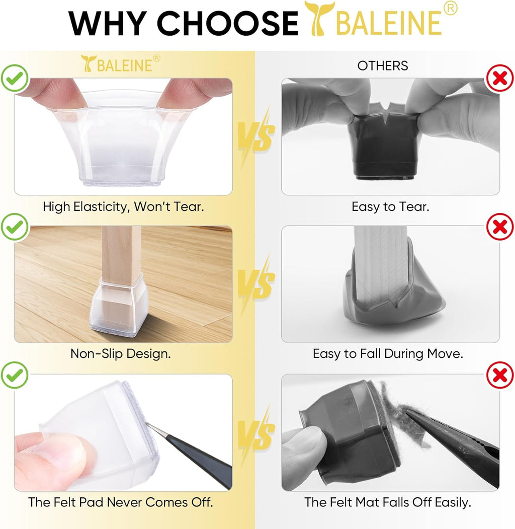 BALEINE 16 Pack Silicone Chair Leg Floor Protectors, Stool Leg Protectors Cap, Non-Slip Chair Leg
