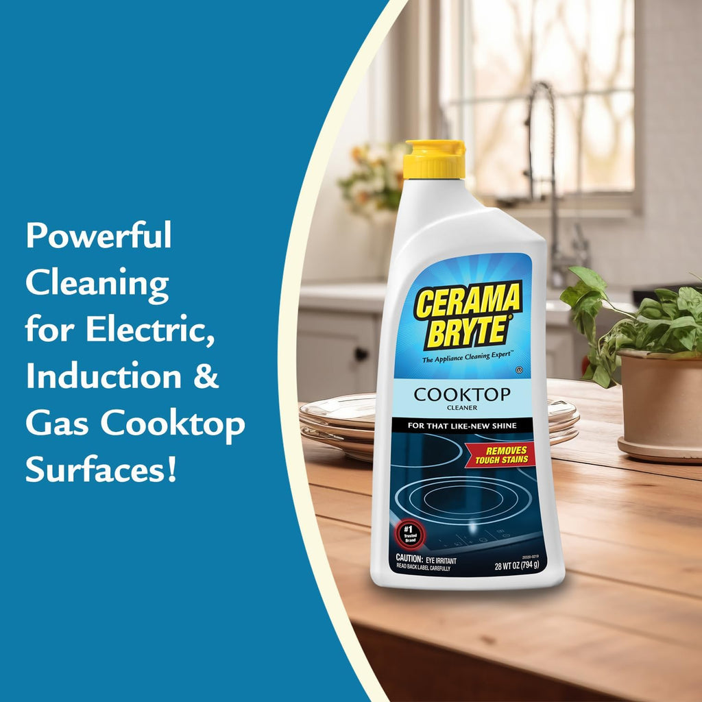 Cerama Bryte Glass Cooktop and Stove Top Cleaner Combo Kit - Includes Cleaning Tool, Razor, Scraper