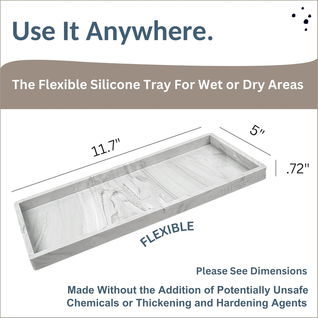 Countertop and Vanity Tray - 11.7" Silicone Bathroom Tray Countertop, Dish Soap Trays for Kitchen