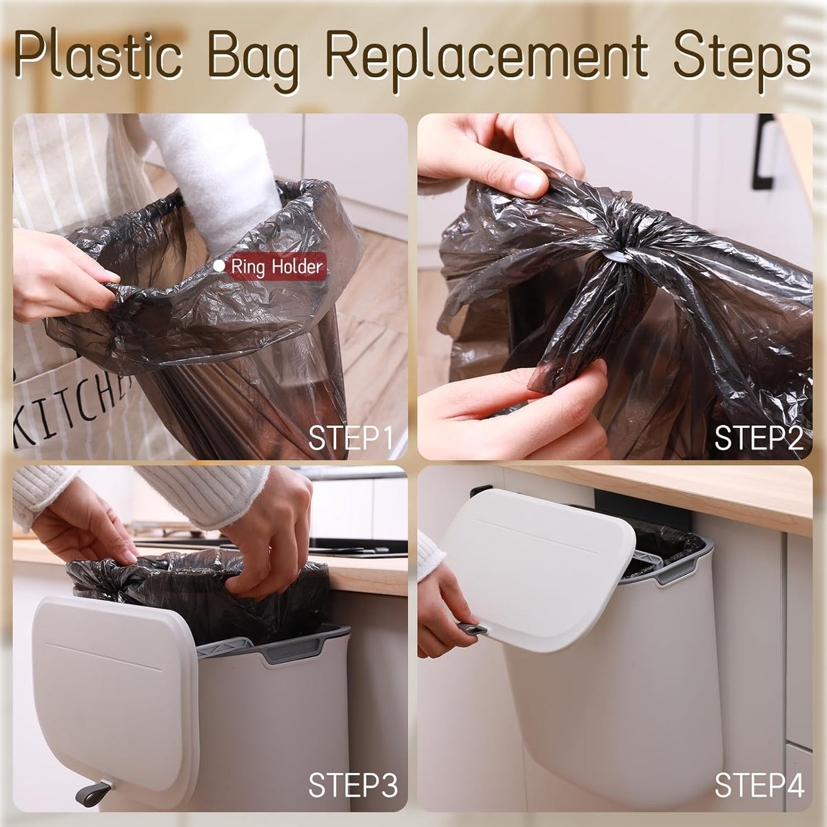 2.4 Gallon Kitchen Compost Bin Hanging Small Trash Can with Lid Under Sink Dual Installation &