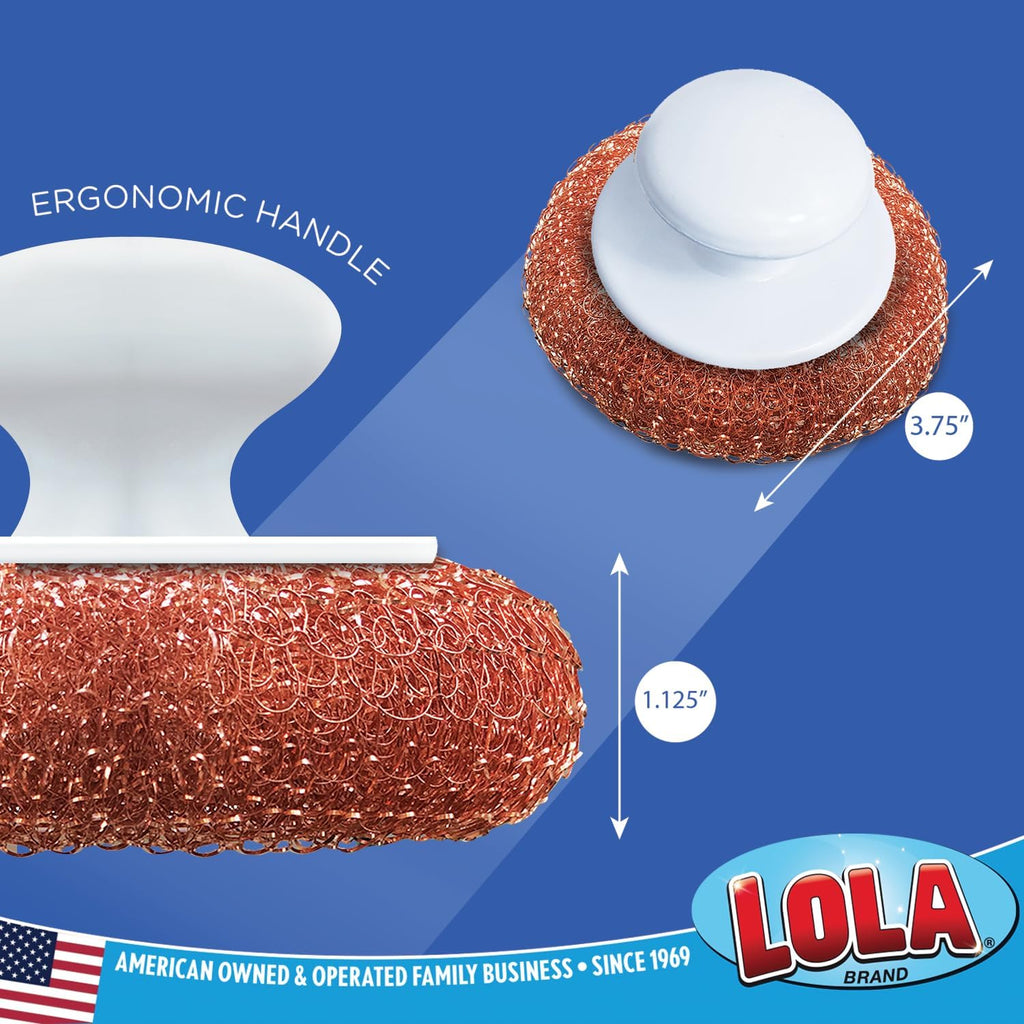 LOLA Copper Mesh Scouring Pad w/Comfort Knob, Heavy Duty Cleaning Pads, Knitted Wire Mesh, Cleans