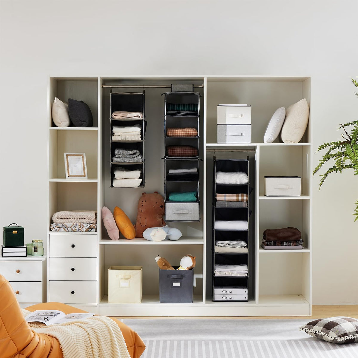 YOUDENOVA Hanging Closet Organizer, 5-Shelf Closet Hanging Storage Shelves, Grey