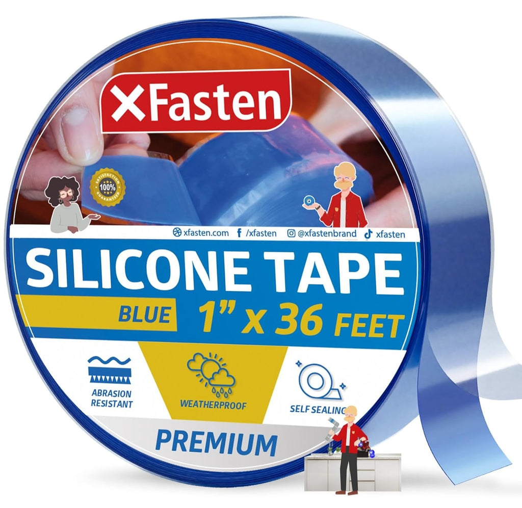 XFasten Self Fusing Silicone Tape Waterproof – 1" x 36 Feet Blue, Self Amalgamating Tape, Silicone