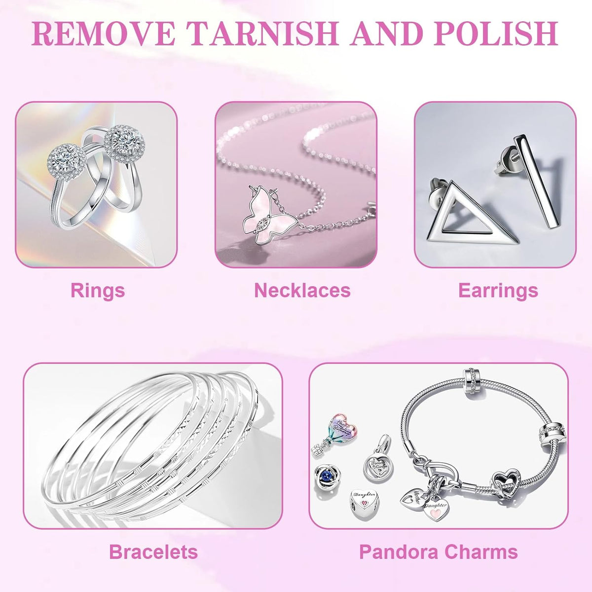 50 Pack Jewelry Polishing Cloth, 3.15" x 3.15" Pink Cleaning Cloths, Small Silver Cleaning &