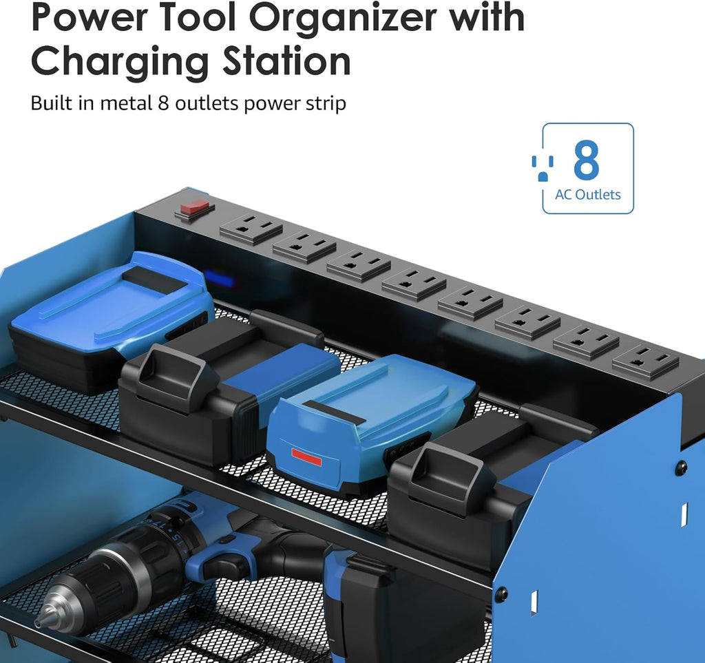 CCCEI Set Power Tool Organizer Wall Mount with Charging Station. Garage 4 Drill Storage Shelf with