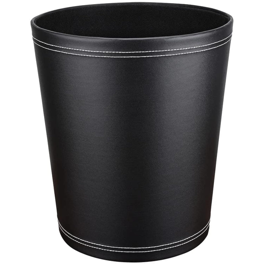 Pu Leather Trash Can, 2.6 Gallon Black Bathroom Trash Can, Small Office Garbage Can Wastebasket for