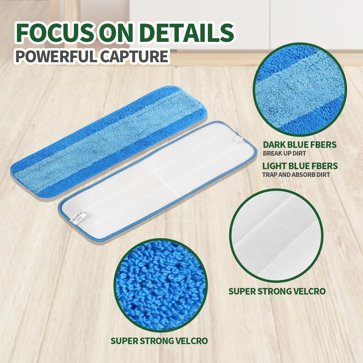 3 Pack Microfiber Cleaning Pads for Bona Mop, Reusable Microfiber Mop Pads for 18 Inch Mop