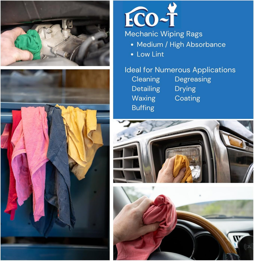 10 Lb Box Eco-T Mechanic Shop Rags - Colored T-Shirt Material, 100% Recycled, Eco-Friendly, High
